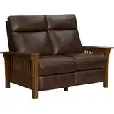 Artisan Power Reclining Loveseat with Power Headrest in Wenlock Fudge Brown Top-Grain Leather & Wood